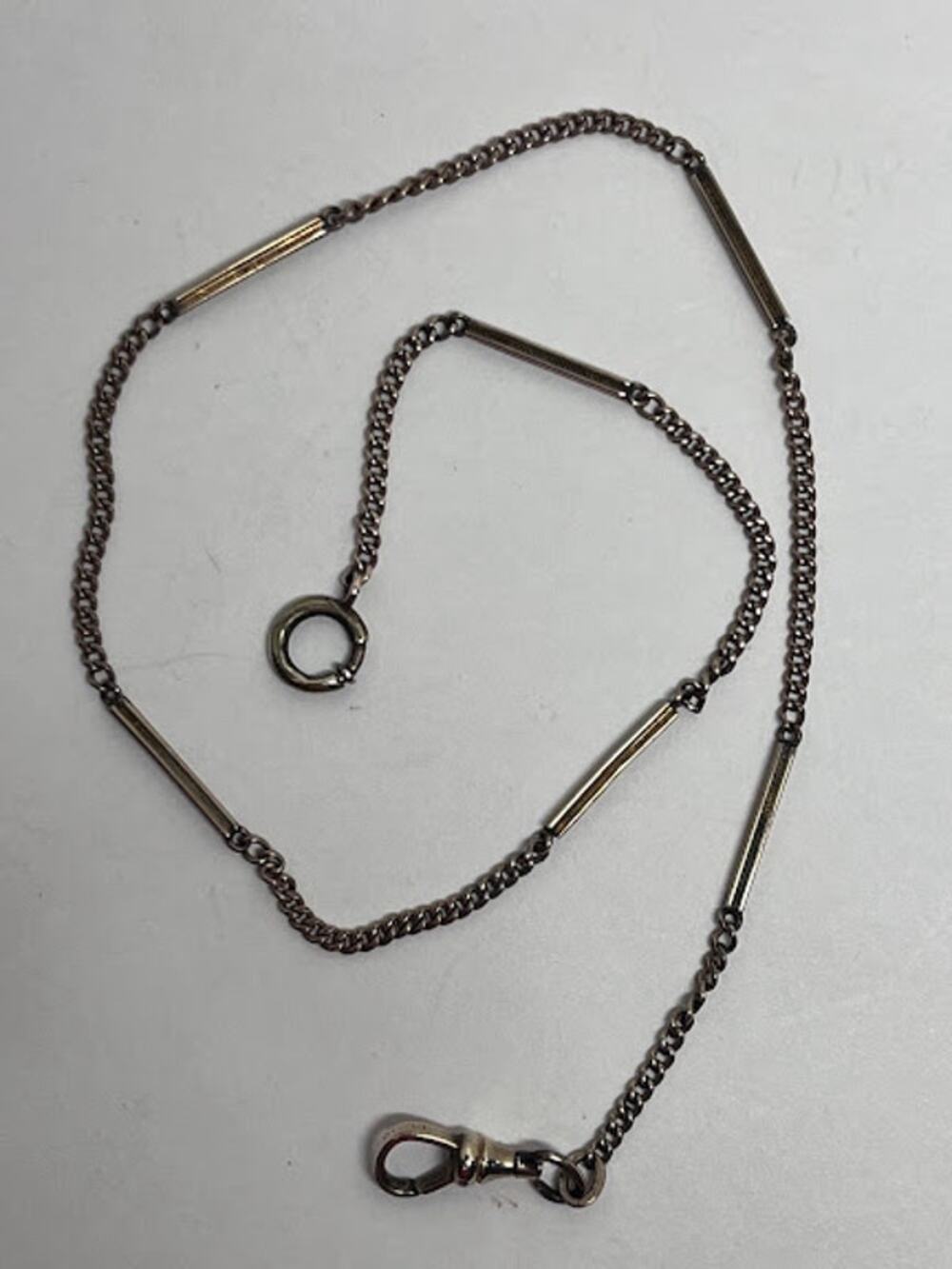 Antique 14K 14/10 GF Pocket Watch Chain Bar Link 12" Lobster Claw Circle Clasp